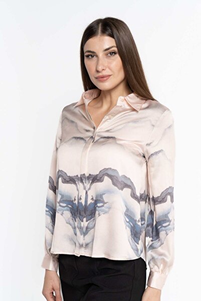 Nichii Women's Long Sleeve Striped Button-Up Shirt