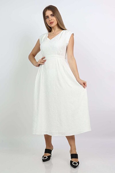 mica فستان ميدي بفتحة رقبة مثلثة