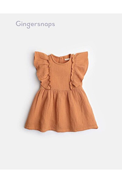 Gingersnaps Girls' Solid Puff Sleeve Dress with Ruffles on Shoulder