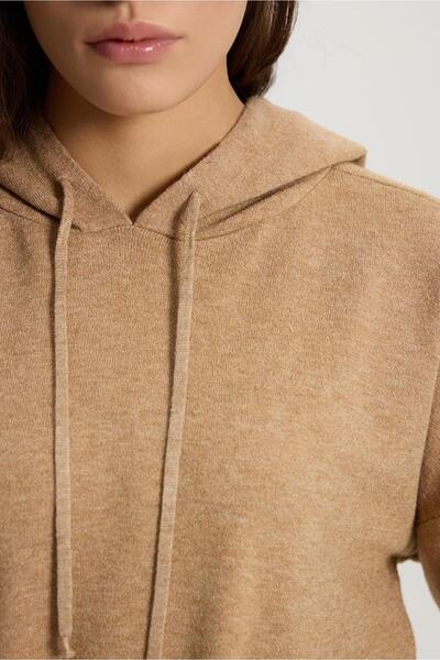 VENA Angelica Kapüşonlu Regular Fit Triko Kazak-Bej