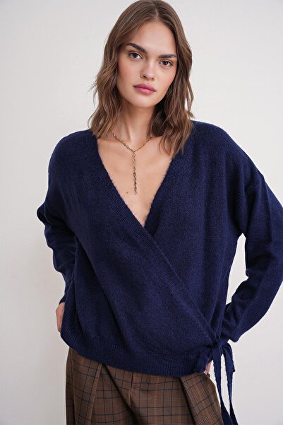 Mixray 6959 Жіночий светр з бантиком, темно-синій