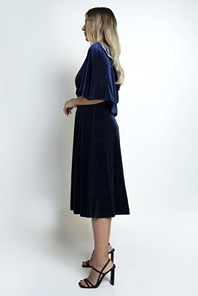 Nichii Women's Solid Midi Wrap Dress with Butterfly Sleeves