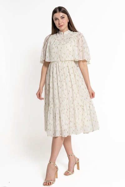 mica فستان ميدي مطبوع بأكمام قصيرة للنساء