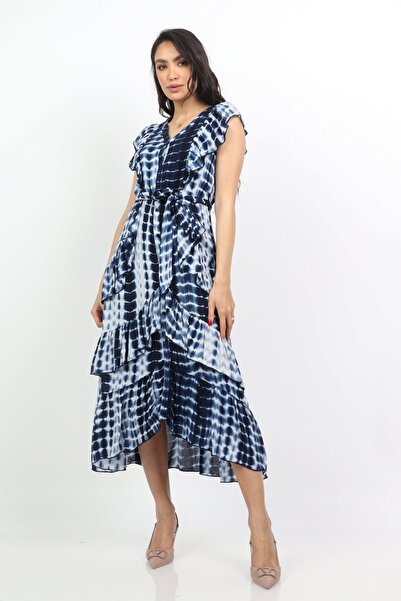 mica Layered Ruffled Midi Dress with Short Sleeves