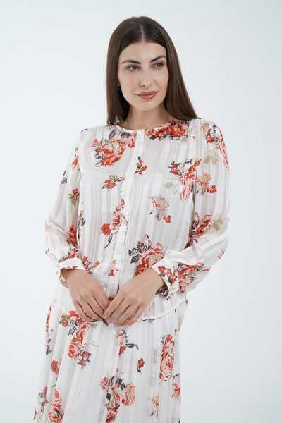 Nichii Floral Long Sleeve Blouse with Front Buttons