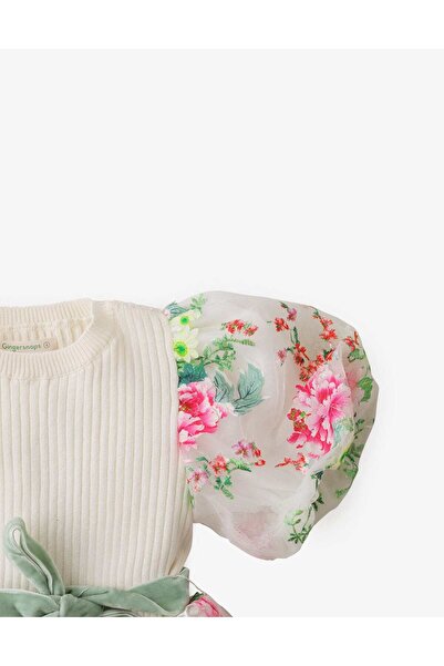 Gingersnaps Girls' Floral Dress with Bow at Waist, Short Sleeves