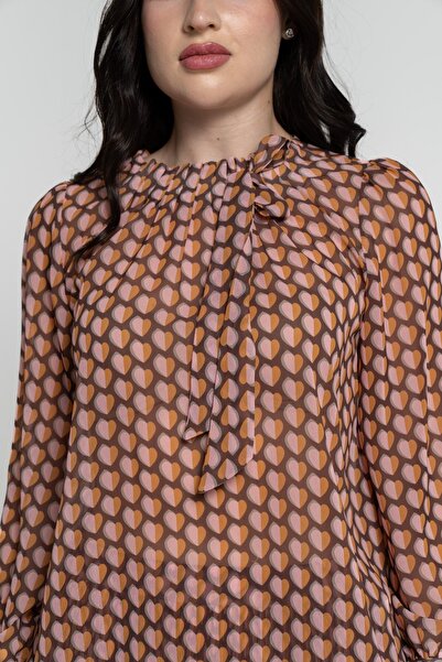 Nichii Women's Long Sleeve Heart Print Blouse