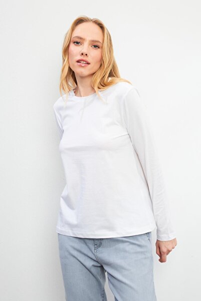VENA Μπλουζάκι Gloria με λαιμόκοψη με μακρύ μανίκι, βασικό μπλουζάκι-λευκό