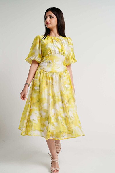 mica فستان شيفون ميدي مطبوع للنساء