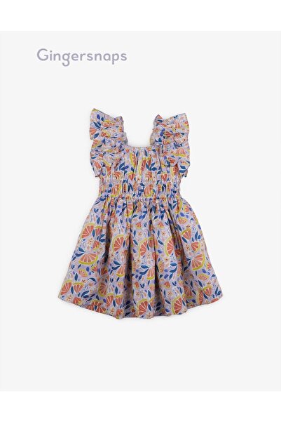 Gingersnaps Girls' Floral Waist-Defined Dress with Ruffles on Shoulder