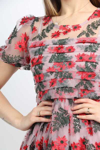 Nichii Floral Print Short Sleeve Padded Midi Dress