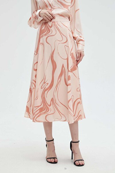 mica Women's High-Waisted Ruffled Midi Skirt with Print