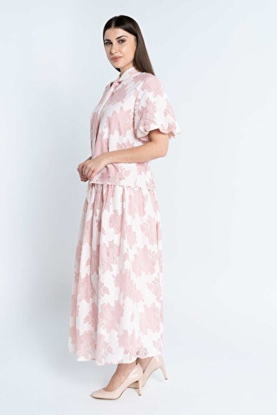 Nichii Women's Short Sleeve Printed Top with Long Neck Tie