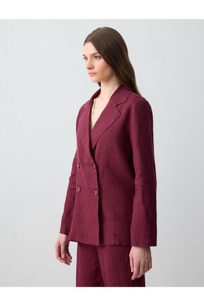 Jimmy Key Μπορντό 100% λινό πουκάμισο με μακρυμάνικο παλτό με γιακά
