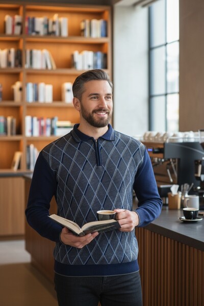 Kamalı Ανδρικό πλεκτό πουκάμισο με διαμάντι με γιακά με φερμουάρ Polo γιακά που δεν κολλάει Πλεκτό χειμωνιάτικο πουλόβερ Dad