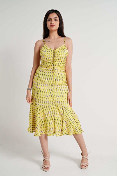 mica فستان ميدي مطبوع للنساء مع حمالات