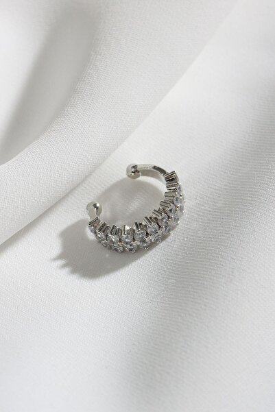 Genel Markalar Iki Sıralı Taşlı Tek Sıkıştırmalı Sılver Kıkırdak Küpe