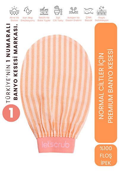 LET'SCRUB Premium Ekru Turuncu Zebra Banyo Duş Kesesi Peeling Eldiveni %100 Floş Ipek Normal Ciltler Için
