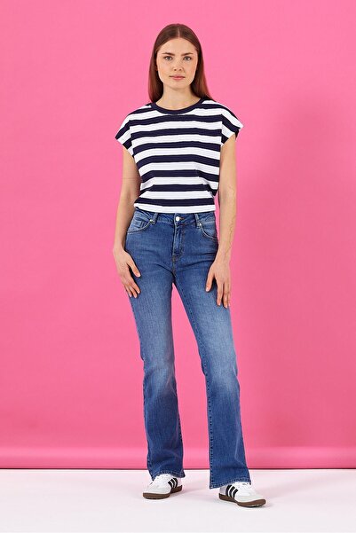 VENA Джинси Jenny Dirty Dark Blue з високою талією і розкльошеними штанинами - Dirty Dark Blue