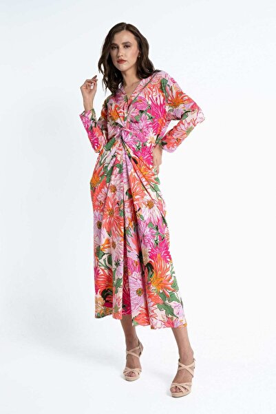 mica فستان ماكسي سادة بأكمام طويلة للنساء