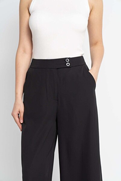 Nichii Women's Wide Leg Plain Long Trousers with Buttons