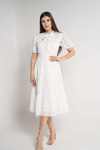 mica فستان ميدي مزهر بأكمام نصفية مع ياقة نسائية