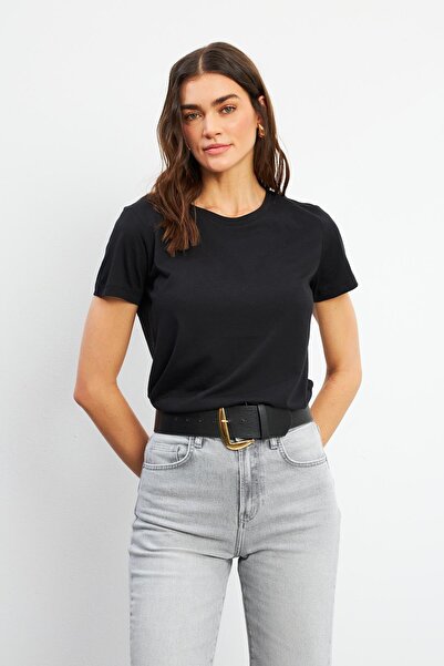 VENA Γυναικείο μπλουζάκι Boyfriend μαύρο Crew Neck Regular Fit Modal (LYOCELL) - 29558-028