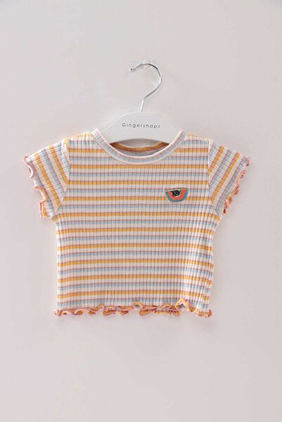 Gingersnaps Girls' Ruffled Hem Striped Short Sleeve T-Shirt