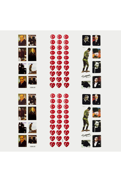 Bimotif 6 adet karışık kabartmalı yapışkan sticker, Atatürk ve Türk bayrağı