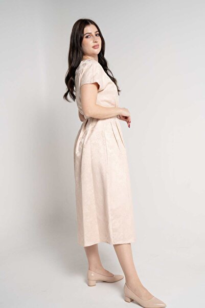 mica Short Sleeve Striped Midi Dress with Waist Belt