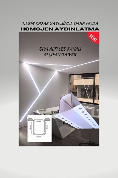 OEM Gömme Led Kanalı 12 Metre (4 BOY) - Sıva Altı Led Kanalı Beyaz - Ankastre Led Kanalı