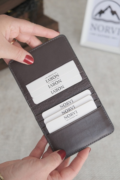 Norvi Leather Genuine Leather Slim Card Holder Gray
