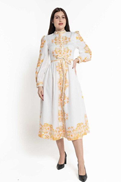 mica Women's Long Sleeve Printed Midi Dress