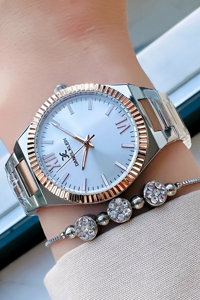 Daniel Klein Original Women Wrist Watch 3 Atm Water Resistant Rose Silver Color Steel Cord Bracelet Gift Dkby2018C6