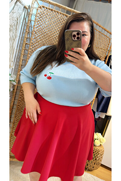 Kendinisevbutik Red Large Size Lycra A-Line Skirt