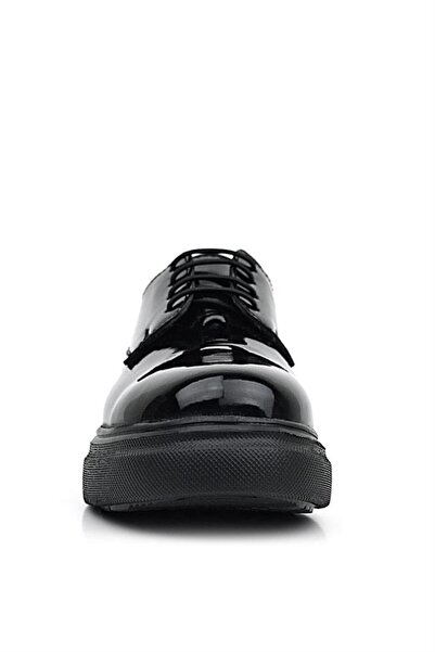 Rakerplus Derby Piele Veratică Piele Lacuită Neagră Talpă Neagră Pantofi Clasici Copii