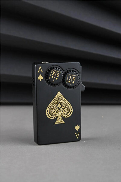 İNDİRİM CENTER Yeni Özel Tasarım Yeşil Alevli İskambil Kartı Poker Temalı Gazlı Metal Jet Çakmak