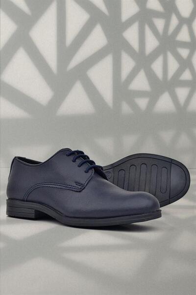 Rakerplus Navy Blue Matte Lace-Up Oxford Children's School Shoes