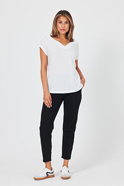 VENA Γυναικείο Modal T-Shirt με λευκή λαιμόκοψη V και λεπτομέρεια στην πλάτη - Almira