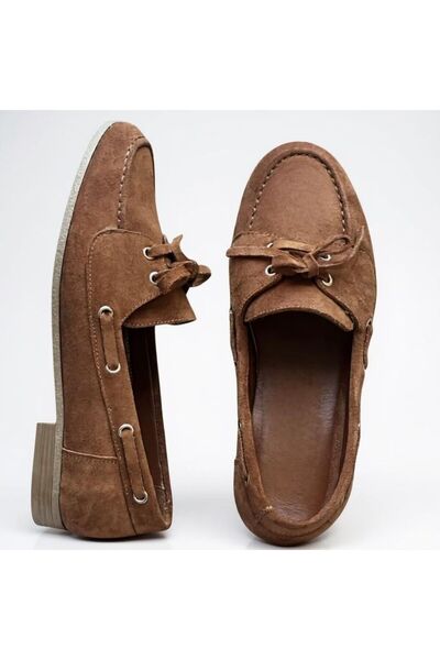 NE&VE SHOES Taba Süet Hakiki Deri Bağcıklı Makosen Kadın Kolej Loafer