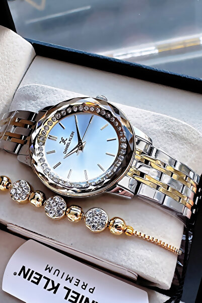 Daniel Klein Orijinal Yeni Sezon Kesme Cam Kadın Kol Saati Gold Renk Çelik Kordon Hediye Bileklik Dkby2027c1