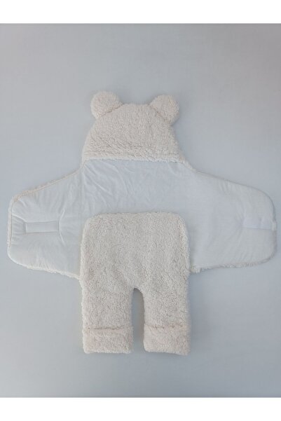 Tomuycuk 0-12 Months Fiber Plush Welsoft Eared Ecru Outer Baby Swaddle & Blanket Winter Sleeping Bag