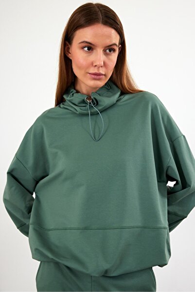 VENA Φούτερ με λεπτομέρεια στο λαιμό Norah, κανονική εφαρμογή-πράσινο λίμνης