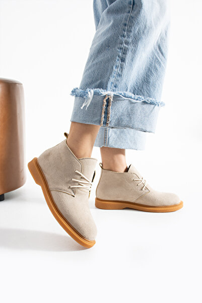Moda Devrin Bej Süet Bağcıklı Bot (Kaymaya Karşı Dirençli)