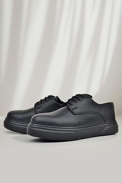 Rakerplus Pantofi derby clasici pentru copii - negru mat, talpă neagră