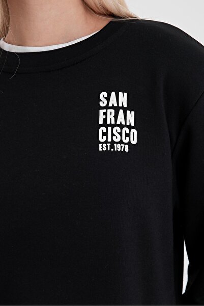 VENA Φούτερ με στάμπα στο στήθος-Μαύρο