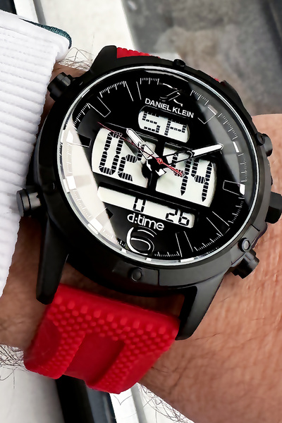 Daniel Klein Orijinal Erkek Kol Saati 3 Atm Su Geçirmez Kırmızı Renk Silikon Kordon + Bileklik Hediyeli DKE2077C5