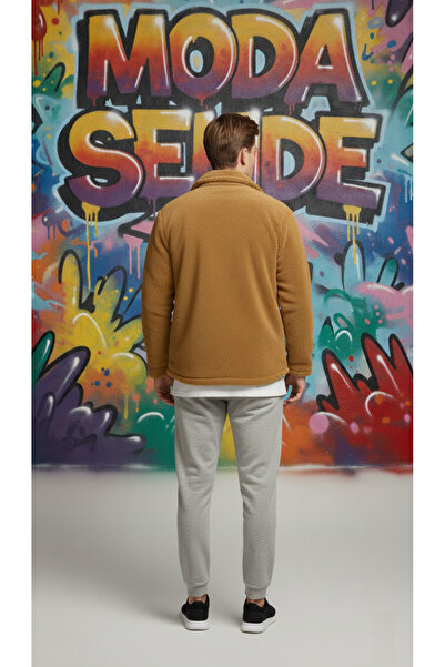 modasende Men's Pocket Detailed Plush Shirt and Tracksuit Combination, Top and Bottom