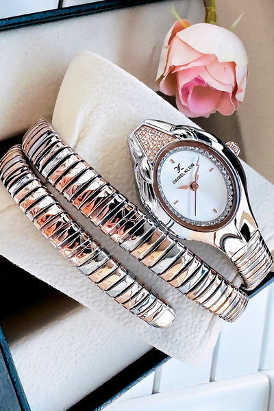 Daniel Klein Snake Watch Model - Women's Wrist Watch, Waterproof Rose Gumus Steel Band - Bracelet Gift Dkby2045C6