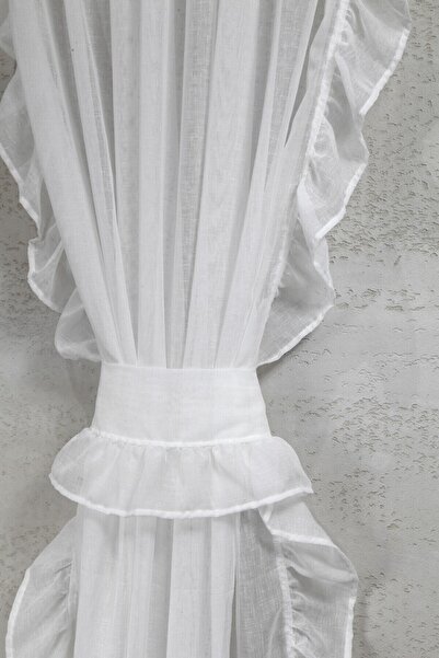 cotton maison Fırfırlı Keten Tül perde Tek Kanat Romantik Volanlı Bağlamalı
